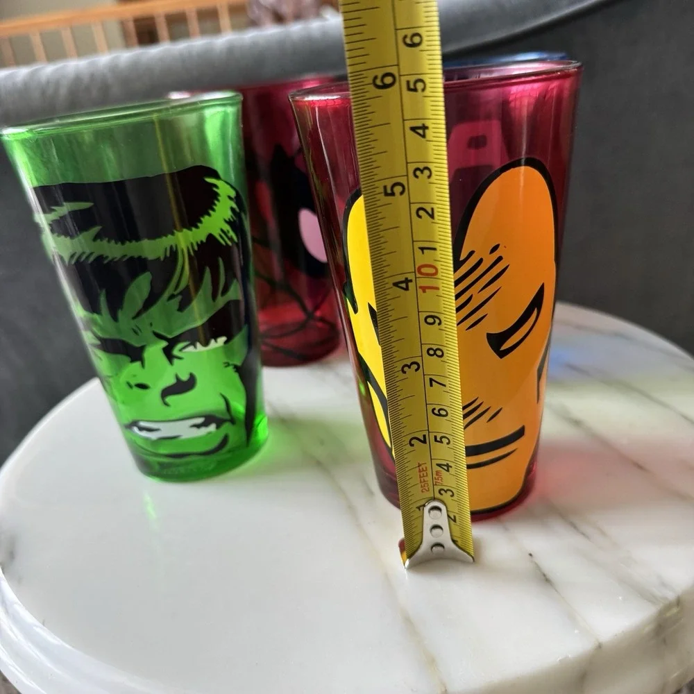 Marvel 16oz Drinking Glasses Set Of 4 Iron Man Hulk Spider-Man Captain America